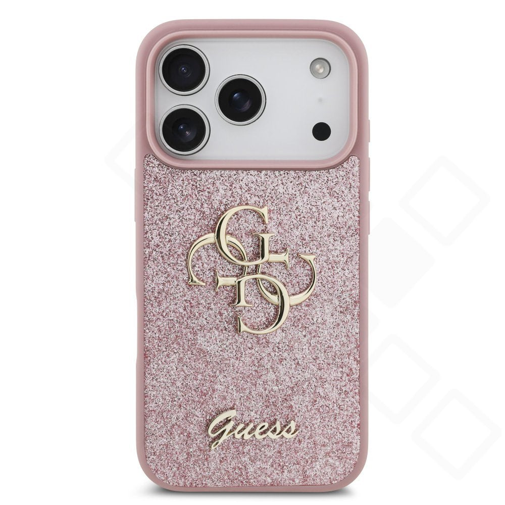 Guess PU Fixed Glitter 4G Metal Logo Case für Apple iPhone 17 Pro, 18 Pro - pink