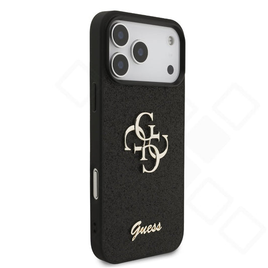 Guess PU Fixed Glitter 4G Metal Logo Case für Apple iPhone 17 Pro Max, 18 Pro Max - black
