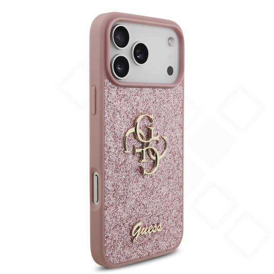 Guess PU Fixed Glitter 4G Metal Logo Case für Apple iPhone 17 Pro Max, 18 Pro Max - pink