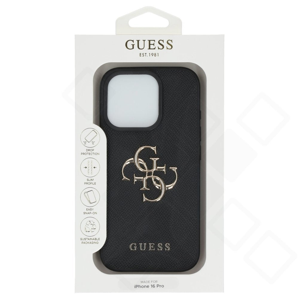 Guess PU Grained 4G Metal Logo Case für Apple iPhone 16 Pro - black
