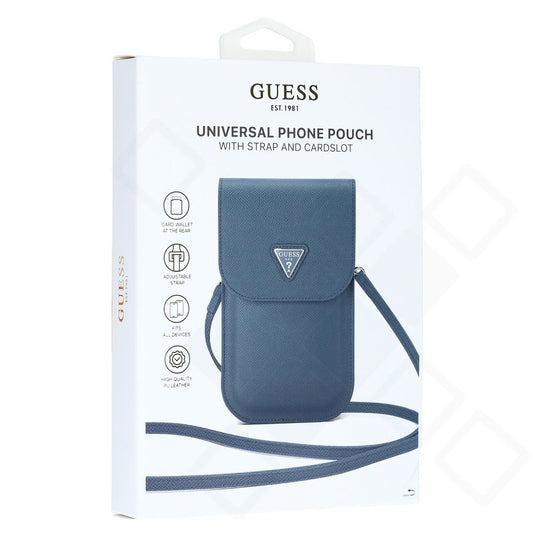 Guess PU Grained Triangle Logo Phone Bag - blue