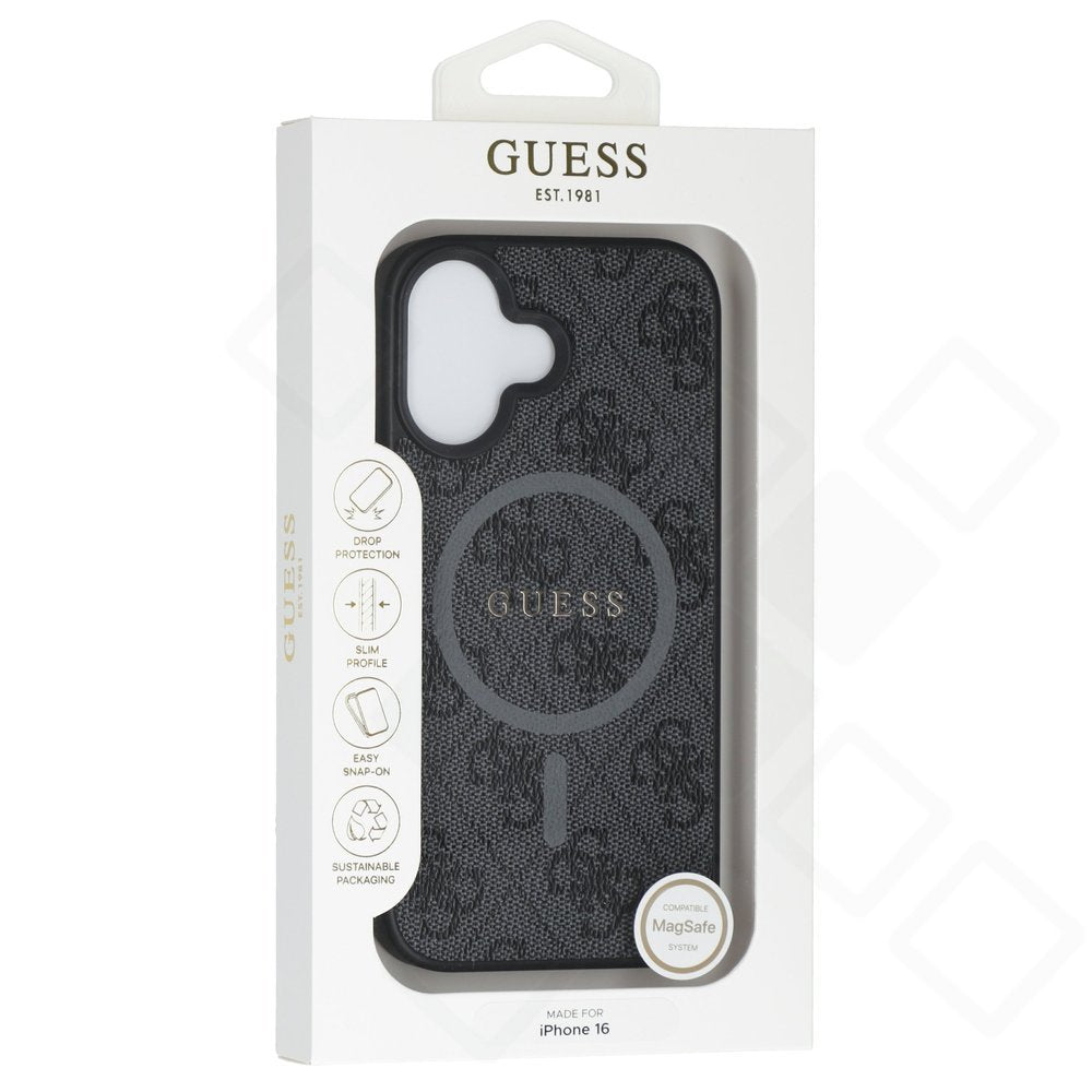 Guess PU Leather 4G Colored Ring MagSafe Case für Apple iPhone 16 - black