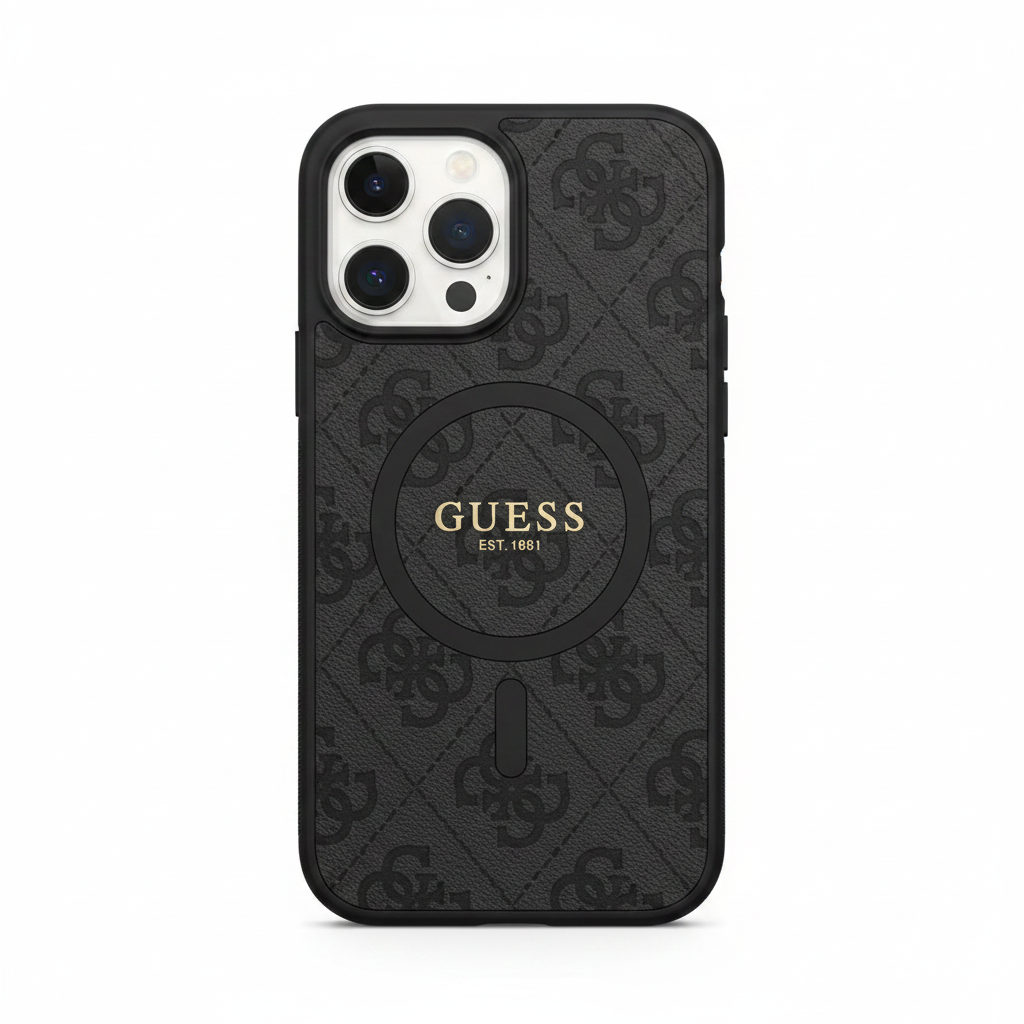 Guess PU Leather 4G MagSafe Case für Apple iPhone 16 Pro in Schwarz