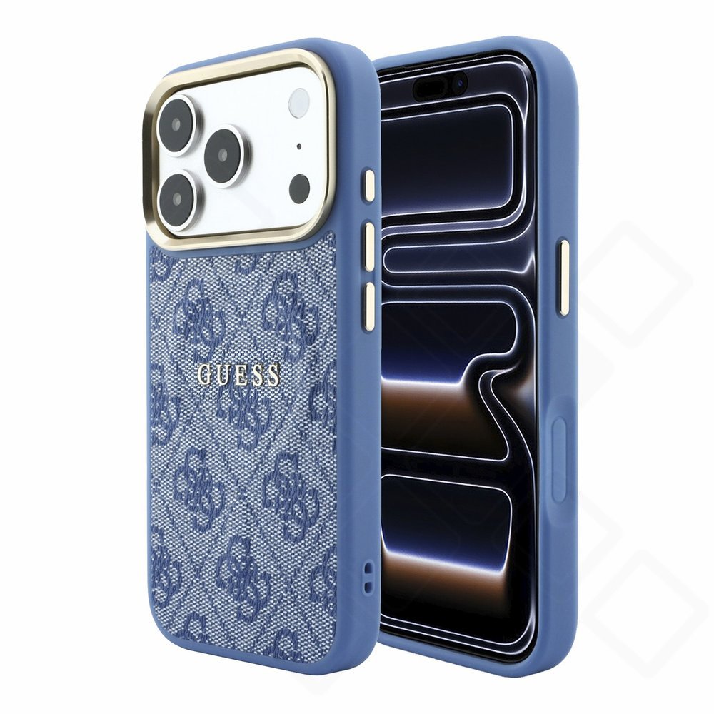 Guess PU Leather 4G Gold Frame Embossed MagSafe Case für Apple iPhone 17 Pro, 18 Pro - blue