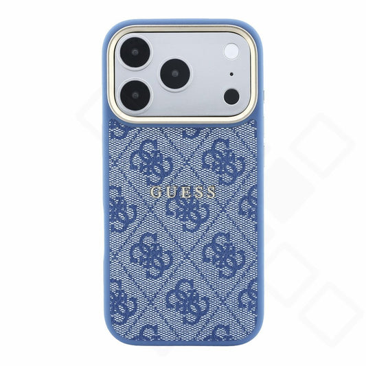 Guess PU Leather 4G Gold Frame Embossed MagSafe Case für Apple iPhone 17 Pro Max, 18 Pro Max - blue