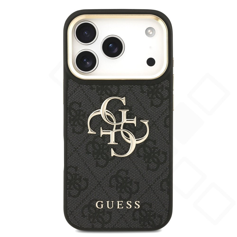 Guess PU Leather 4G Metal Logo Gold Frame Case für Apple iPhone 17 Pro, 18 Pro - black