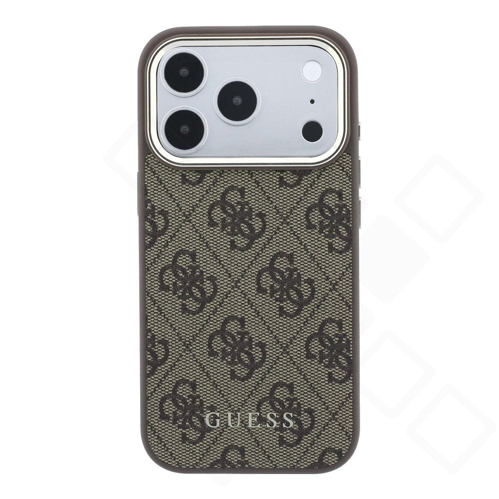 Guess PU Leather 4G Metal Logo Gold Frame Case für Apple iPhone 17 Pro, 18 Pro - brown