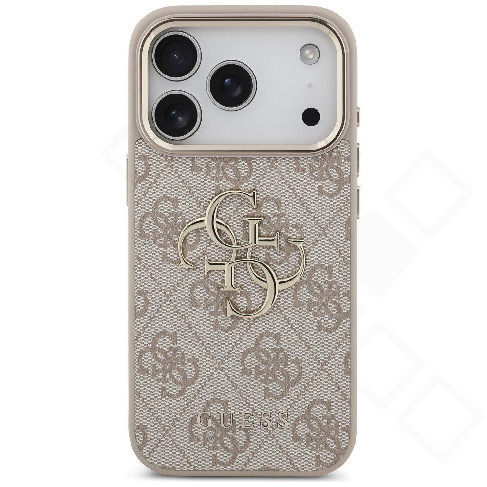 Guess PU Leather 4G Metal Logo Gold Frame Case für Apple iPhone 17 Pro, 18 Pro - pink