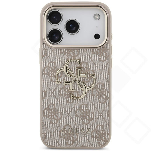 Guess PU Leather 4G Metal Logo Gold Frame Case für Apple iPhone 17 Pro Max, 18 Pro Max - pink