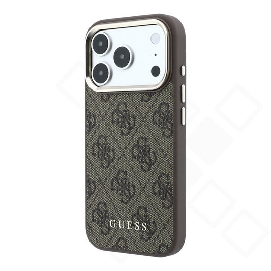Guess PU Leather 4G Metal Logo Gold Frame Case für Apple iPhone 17 Pro Max, 18 Pro Max - brown