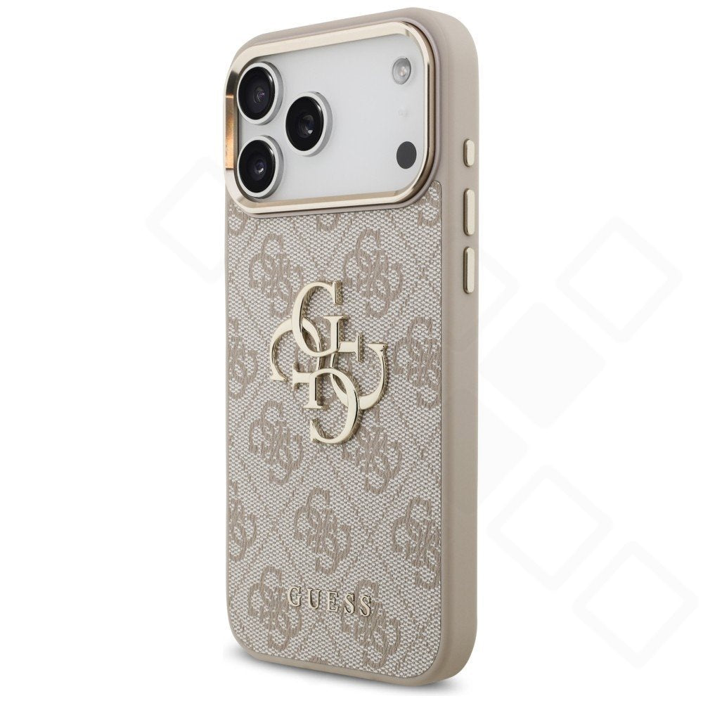 Guess PU Leather 4G Metal Logo Gold Frame Case für Apple iPhone 17 Pro Max, 18 Pro Max - pink
