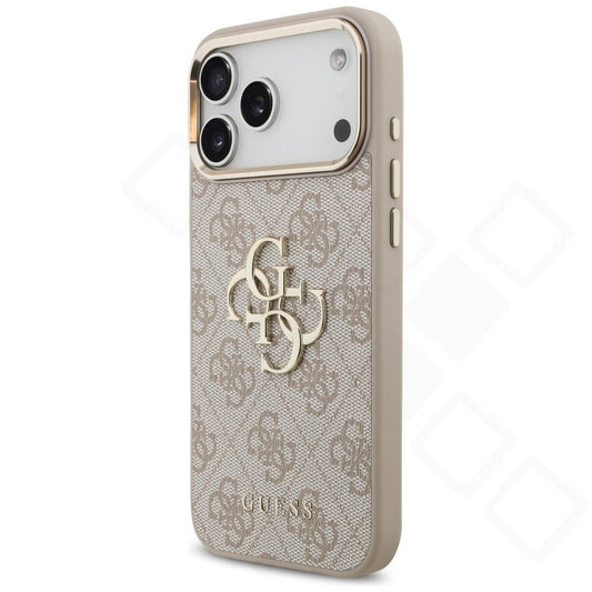 Guess PU Leather 4G Metal Logo Gold Frame Case für Apple iPhone 17 Pro Max, 18 Pro Max - pink