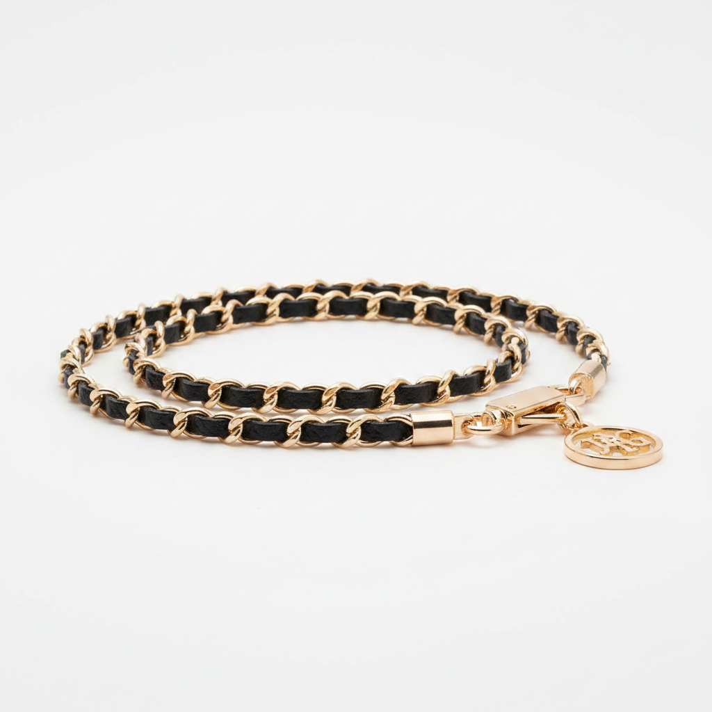 Guess Saffiano Chain 4G Charm Universal Handyband in Gold und Schwarz