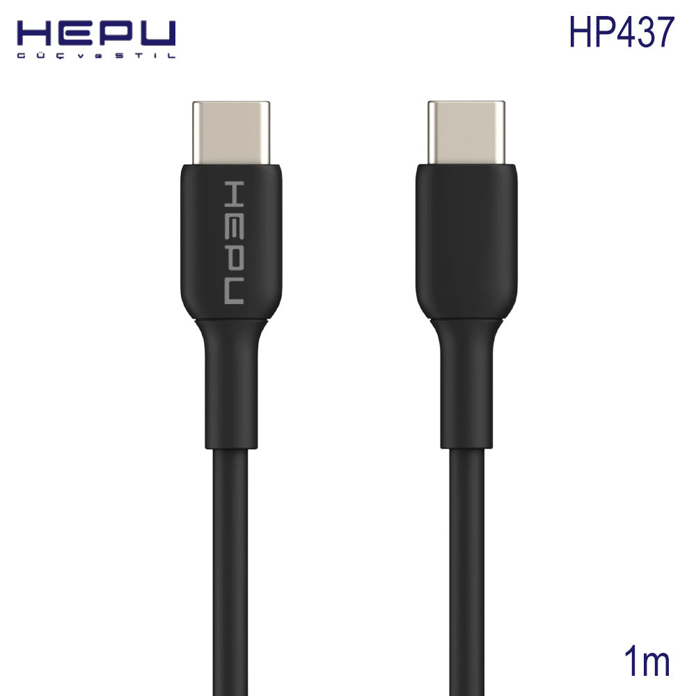 Schwarzes HEPU Cord USB-C-auf-USB-C-PD-Ladekabel mit 60 Watt und einem Meter Länge