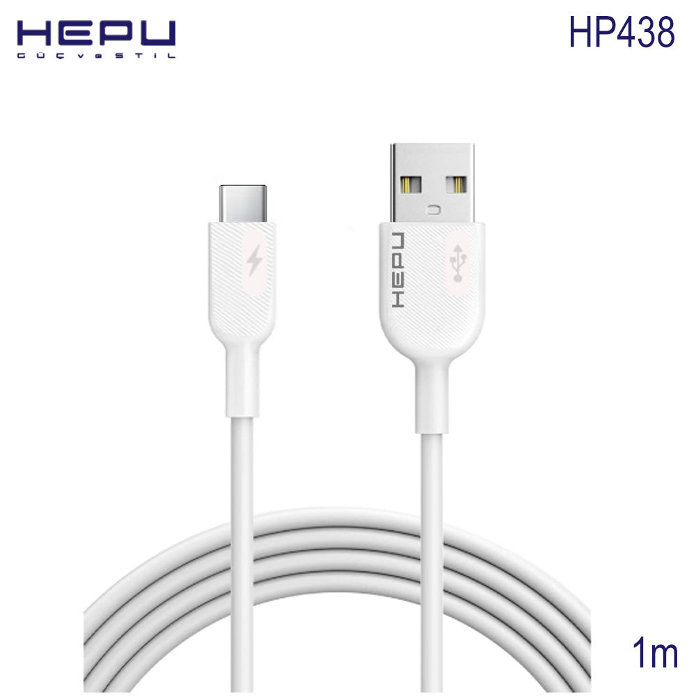 Weißes HEPU Basic USB-A-auf-USB-C-Lade- und Datenkabel mit einem Meter Länge