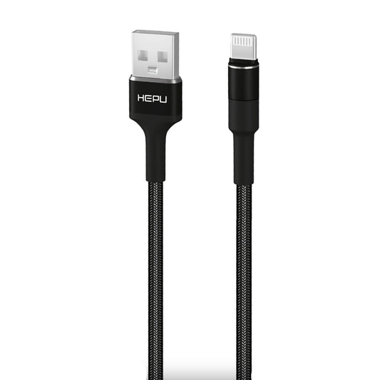 Schwarzes HEPU Cord USB-A-auf-Lightning-Lade- und Datenkabel mit 3,1 Ampere und einem Meter Länge