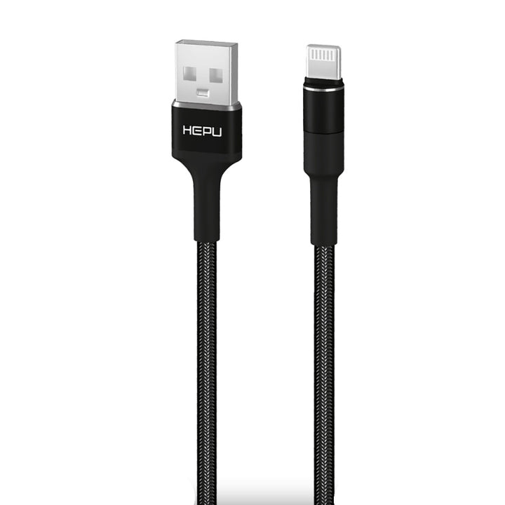 Schwarzes HEPU Cord USB-A-auf-Lightning-Lade- und Datenkabel mit 3,1 Ampere und einem Meter Länge