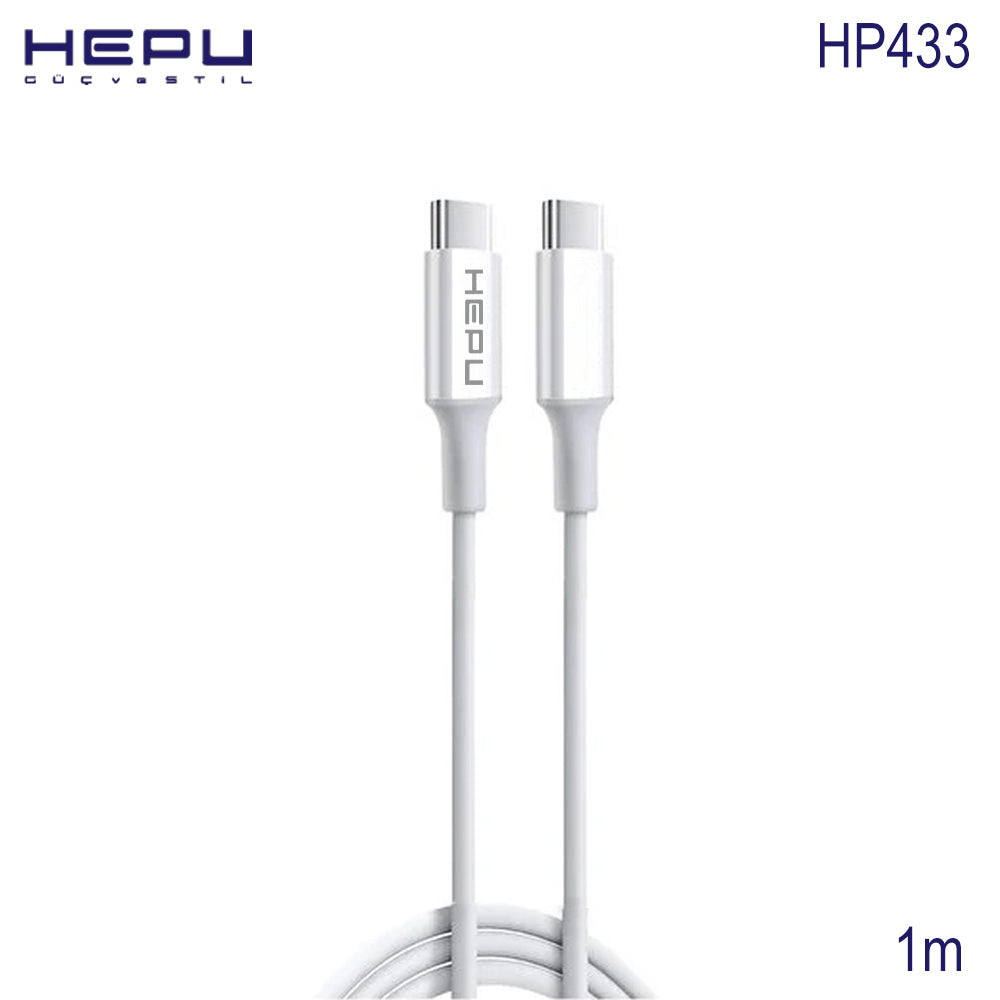 Weißes HEPU Royal USB-C-auf-USB-C-PD-Ladekabel mit 60 Watt und einem Meter Länge