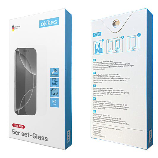 okkes Panzerglas – iPhone 14 Pro | 5er-Vorratspack