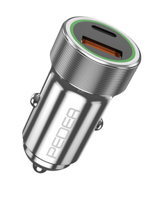 PEDEA KFZ-Schnellladegerät Dual mit USB-C PD 20W und USB-A QC 3.0 in Silber
