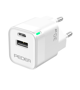 PEDEA Mini 30W GaN Schnellladegerät mit USB-C und USB-A Dual-Port in Weiß