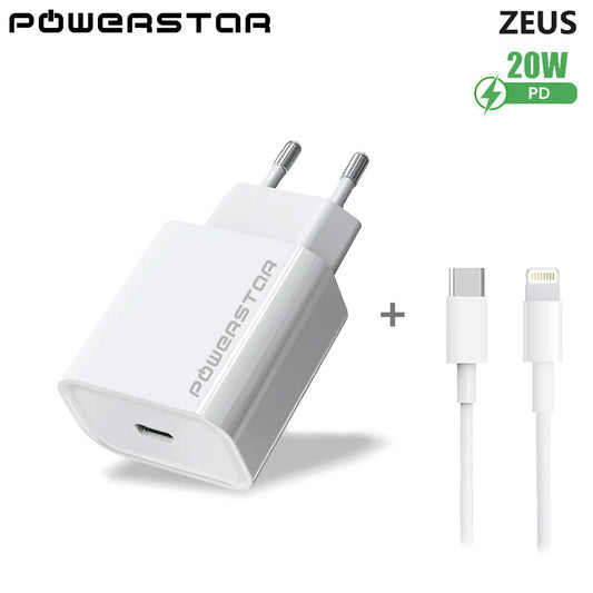 Powerstar ZEUS 20W USB-C Power Delivery Ladegerät mit Lightning Ladekabel in Weiß