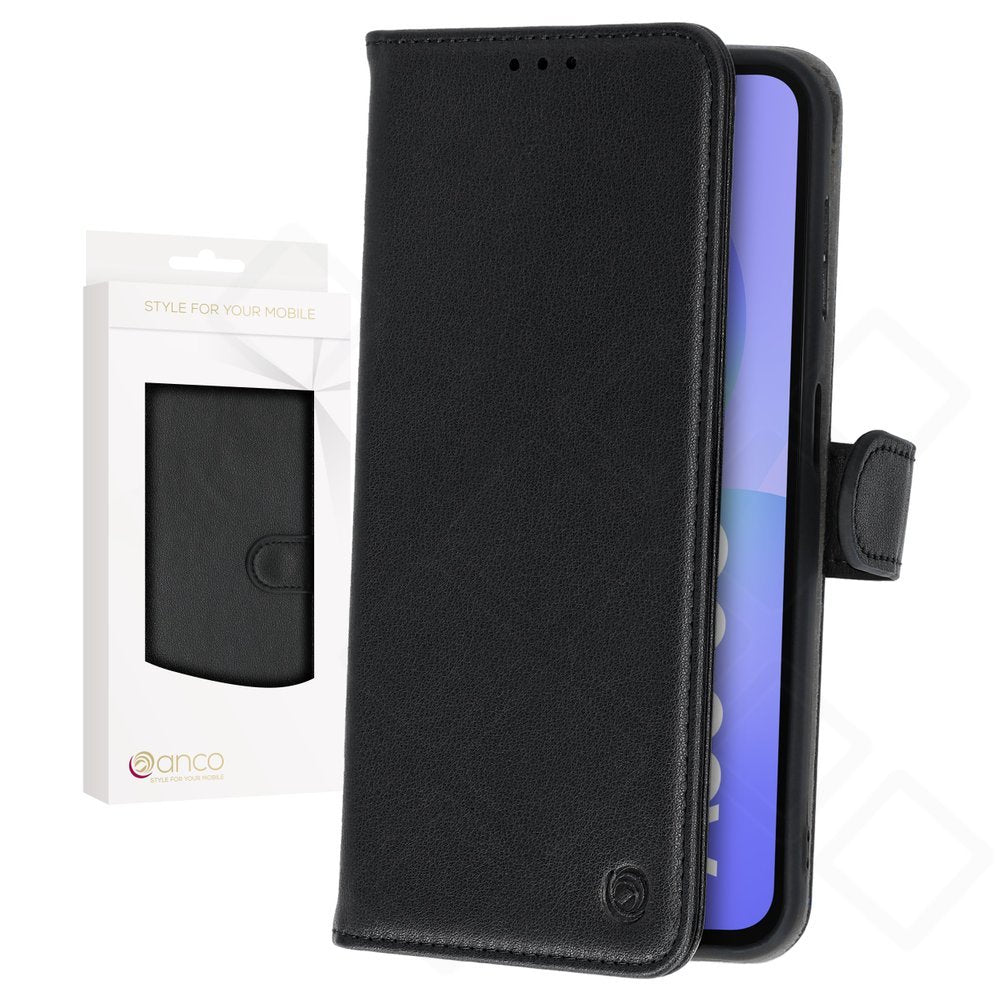 anco Basic Bookcase für Samsung Galaxy A36 5G aus schwarzem PU-Leder mit Kartenfach