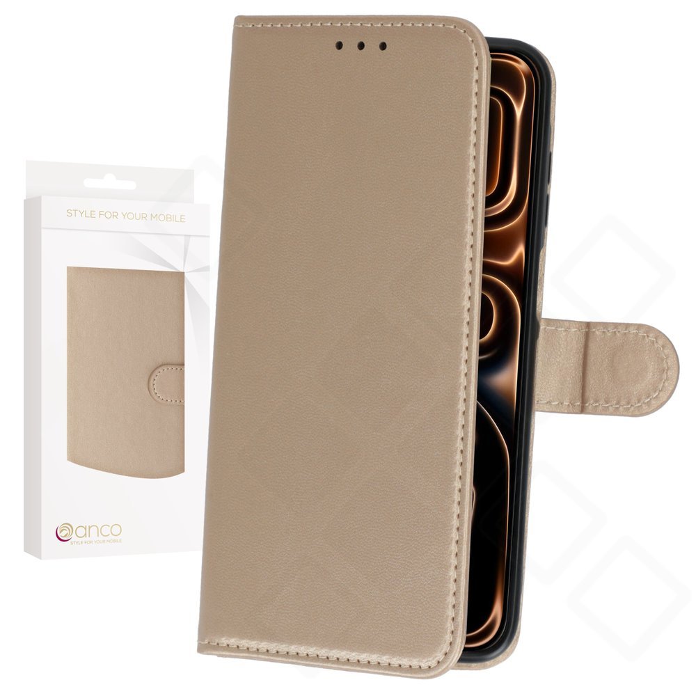 anco Basic Bookcase Handyhülle mit Kartenfach für Apple iPhone 17 Pro - gold