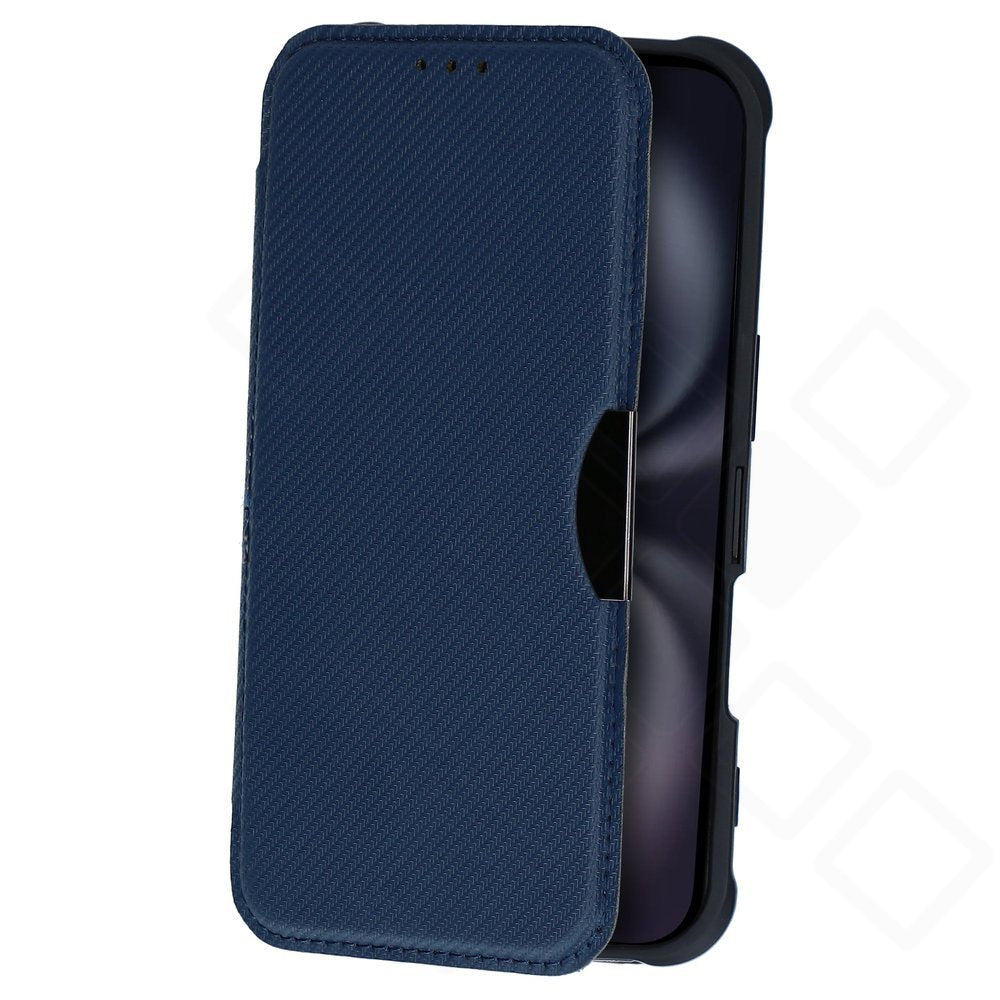 anco Bookcase Carbon Look für Apple iPhone 16 mit Kartenfach blau