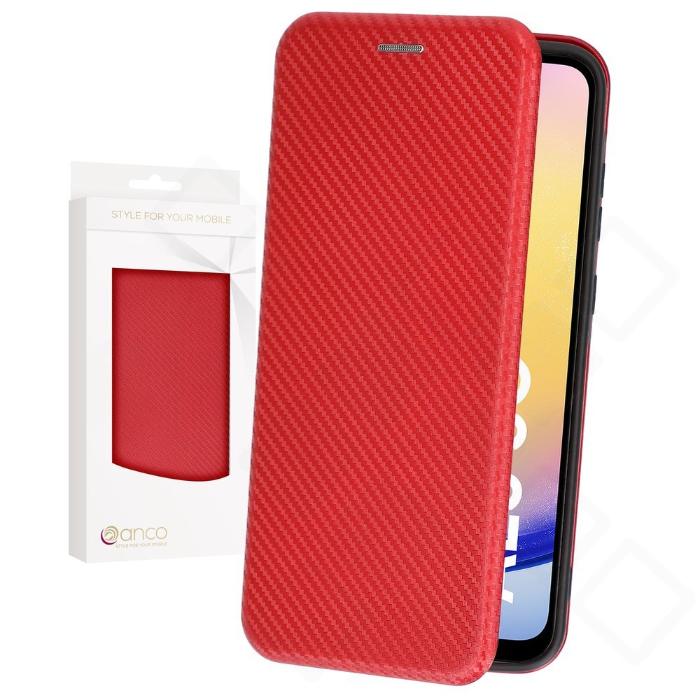 anco Bookcase Carbon Optic für A256B Samsung Galaxy A25 5G - red