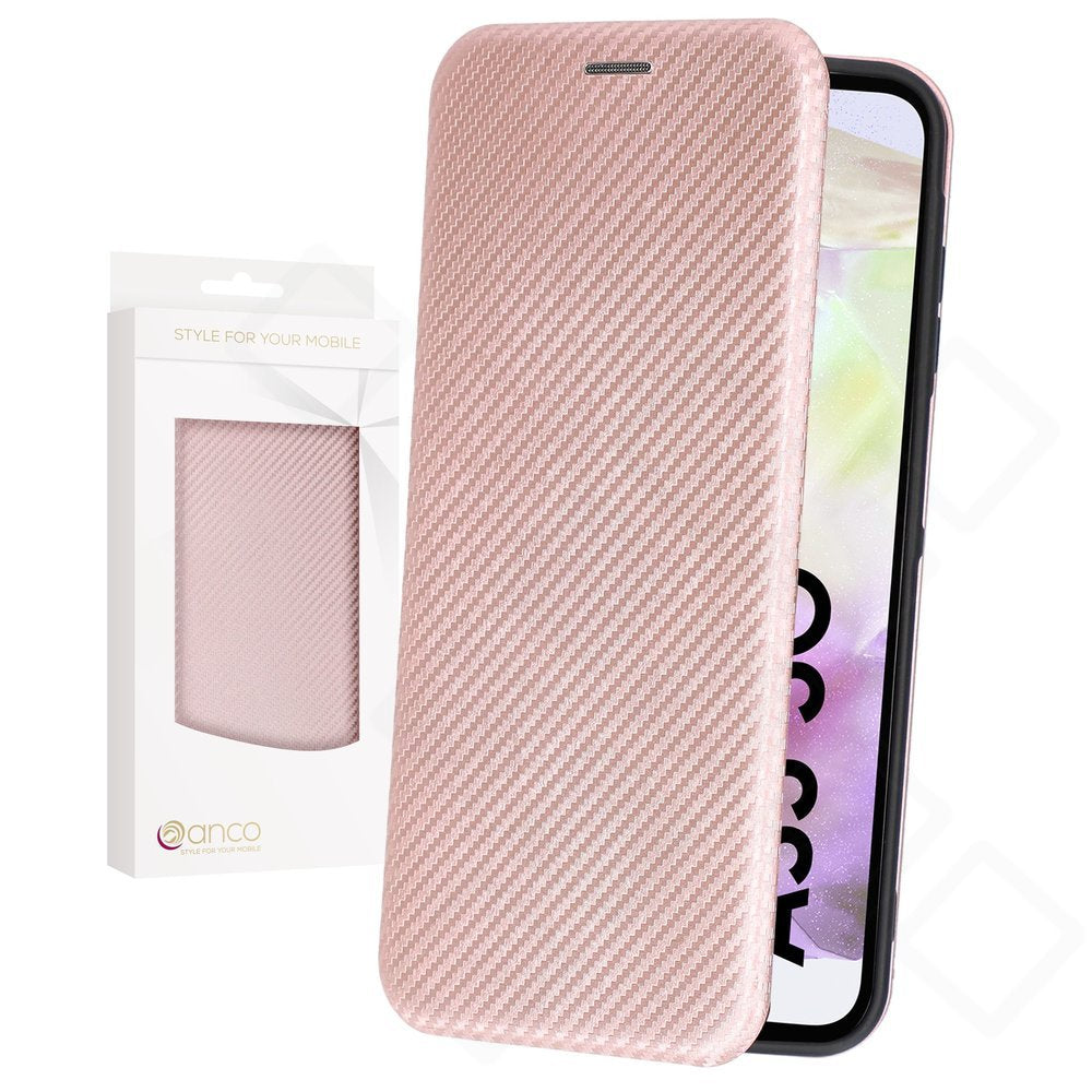 anco Bookcase Carbon Optic für A356B Samsung Galaxy A35 5G - rosé