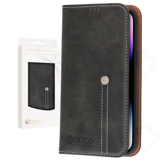 anco Bookcase Phoenix Hülle für Apple iPhone 14 Pro in Schwarz mit Kartenfach aus PU-Leder