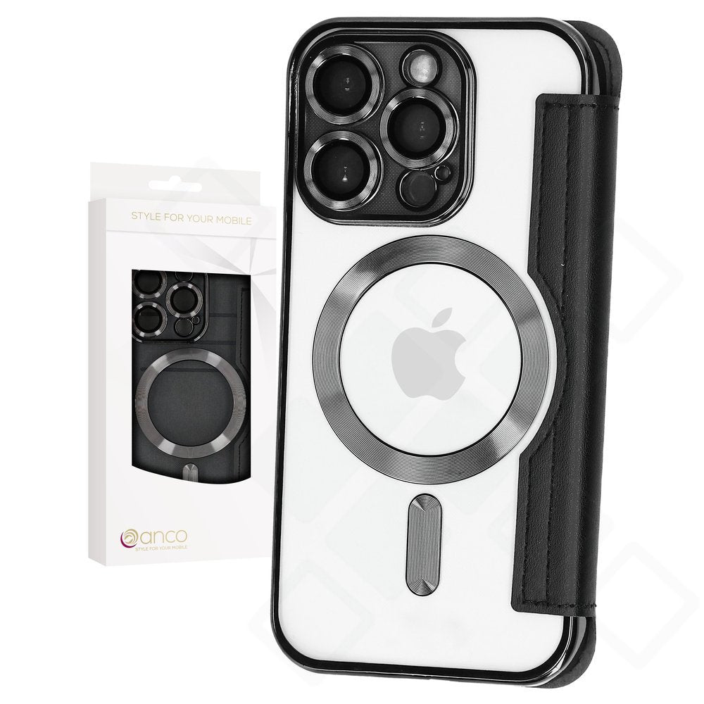 anco Bookcase Smart Mag für Apple iPhone 15 Pro in Schwarz mit Kartenfächern