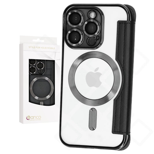 anco Bookcase Smart Mag für Apple iPhone 15 Pro in Schwarz mit Kartenfächern