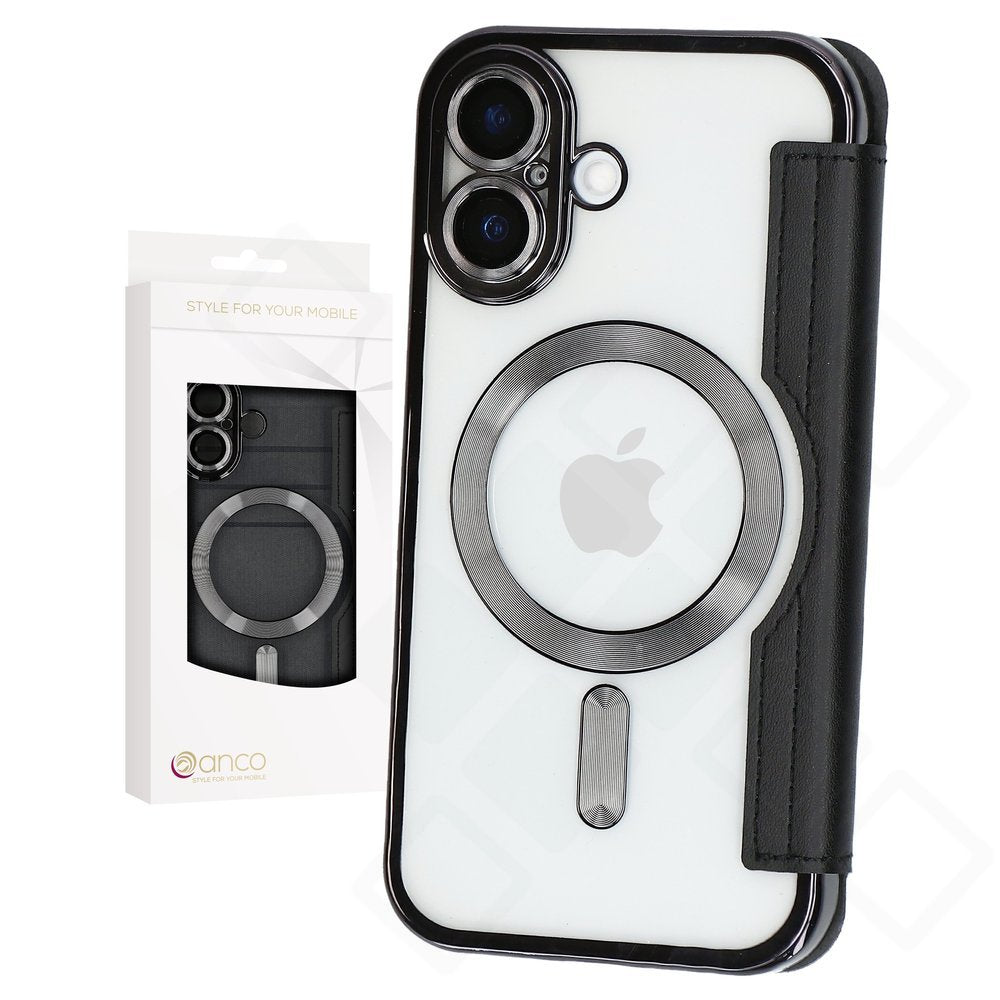 anco Bookcase Smart Mag für Apple iPhone 16 mit Kartenfächern und TPU-Halteschale schwarz