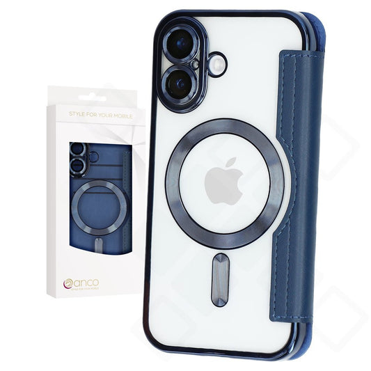 anco Bookcase Smart Mag für Apple iPhone 16 mit Kartenfächern und TPU-Halteschale blau