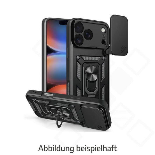Schwarzes anco Defender Case Slide mit Kamerabdeckung und Aluminium-Fingerhalter für Samsung Galaxy A17, A18 und A26 5G