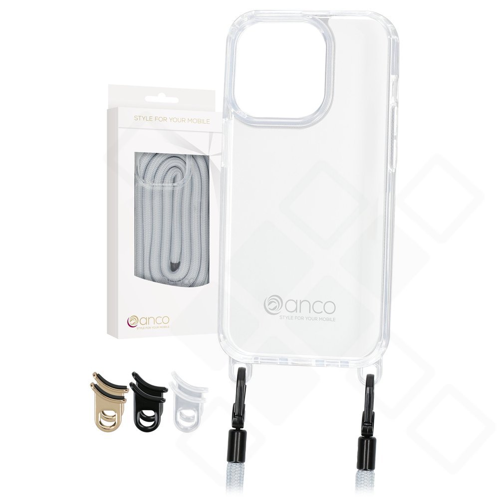 anco Lanyard Protect Case mit austauschbaren Ösen für Apple iPhone 15 Pro grey