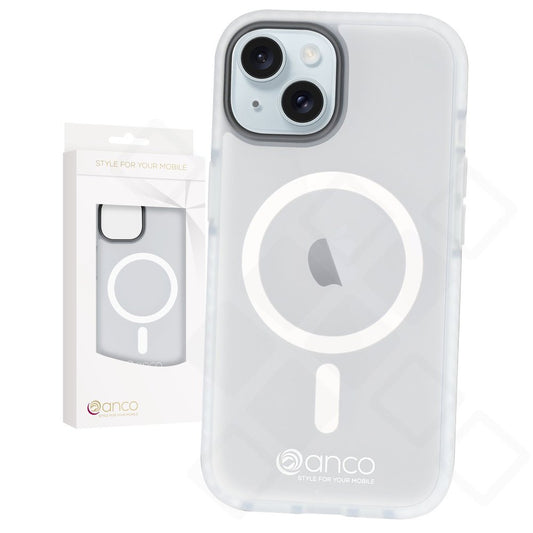 Mattes anco Magnetic Protect Case mit MagSafe und Stoßschutz für Apple iPhone 15 Plus - weiß