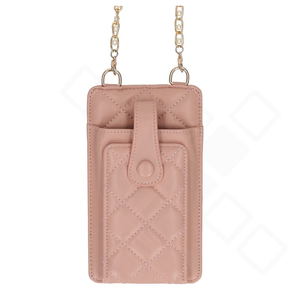 anco Quilted Phone Bag im gesteppten Design mit 150 cm langer Tragekette zum Tragen über der Schulter- beige pink