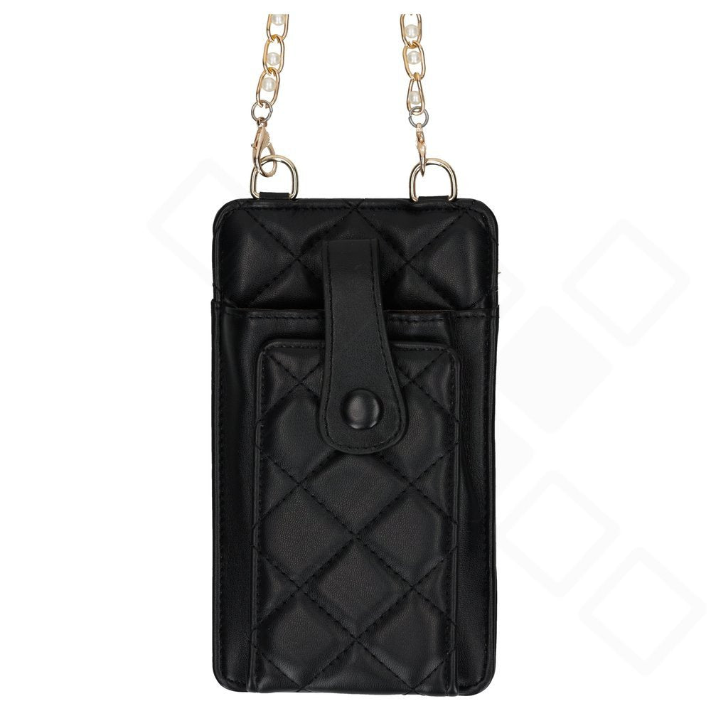 anco Quilted Phone Bag im gesteppten Design mit 150 cm langer Tragekette zum Tragen über der Schulter- black