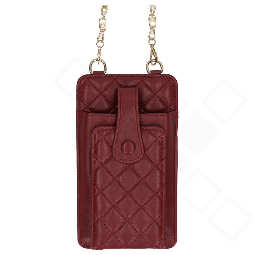 anco Quilted Phone Bag im gesteppten Design mit 150 cm langer Tragekette zum Tragen über der Schulter - red