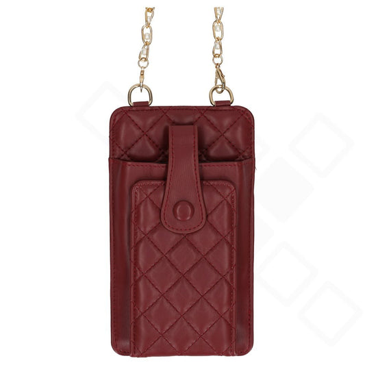 anco Quilted Phone Bag im gesteppten Design mit 150 cm langer Tragekette zum Tragen über der Schulter - red