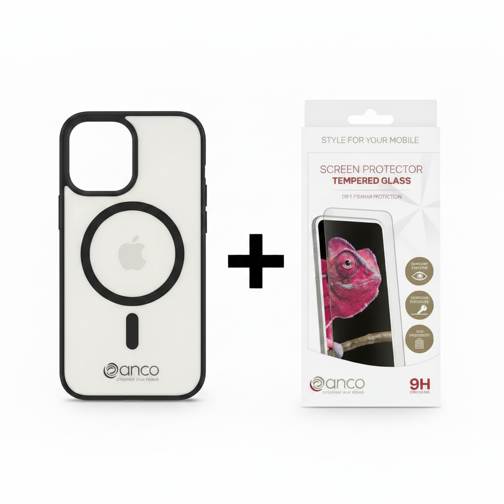 anco iPhone 17 Sparset mit schwarzer Magnetic Protect Hülle und Fullscreen-Panzerglas
