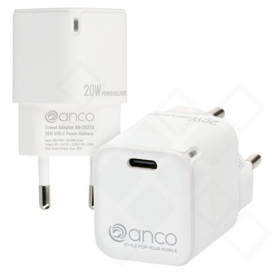 anco mini Wall Charger USB-C Power Delivery 20W - white