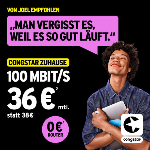 congstar Zuhause 100 Mbit/s für 36 € statt 38 € mtl., Router für 0 €