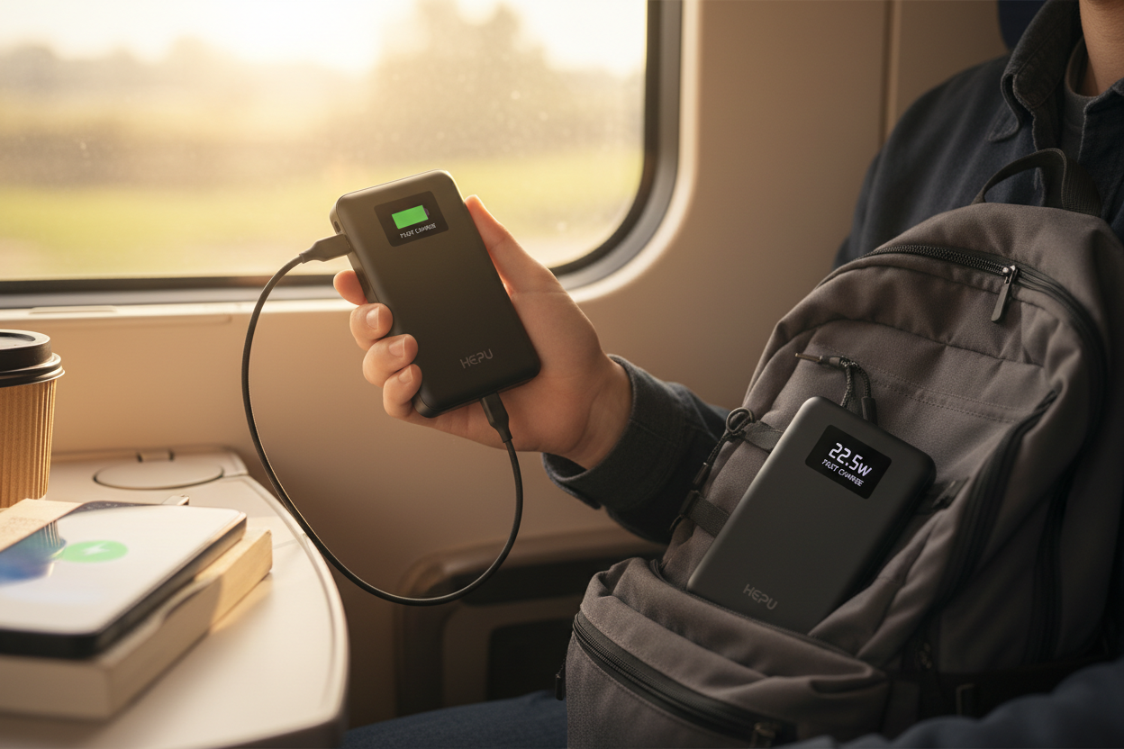 HEPU Powerbank 10.000 mAh 22,5W – mit USB-C, Lightning & Micro-USB Kabel