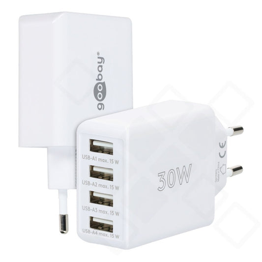 Goobay USB-A Multiport-Ladegerät 30W mit 4 USB-Anschlüssen weiß