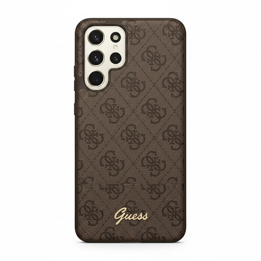 Guess 4G Script Metal Logo Magnetic Case Samsung Galaxy S26 Ultra Brown – Frontansicht ohne Verpackung