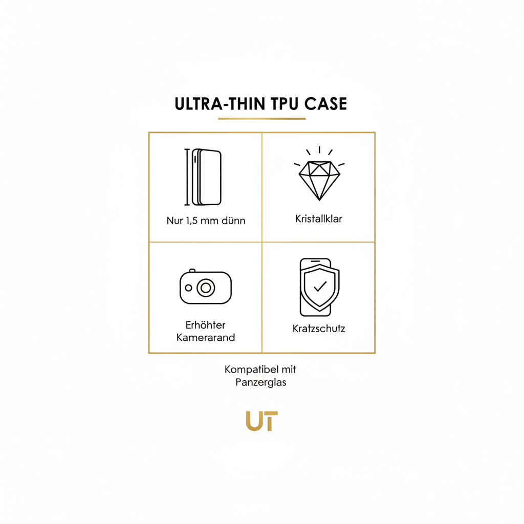 anco Super Slim Case – 1,5 mm dünn, kristallklar, erhöhter Kamerarand, Kratzschutz, kompatibel mit Panzerglas